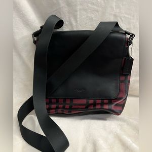 Coach Red Black Plaid Messenger Bag